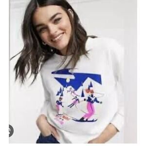 J. Crew Virginie Morgand “Ski Babes” Graphic 100% Cotton Sweatshirt Women XXS